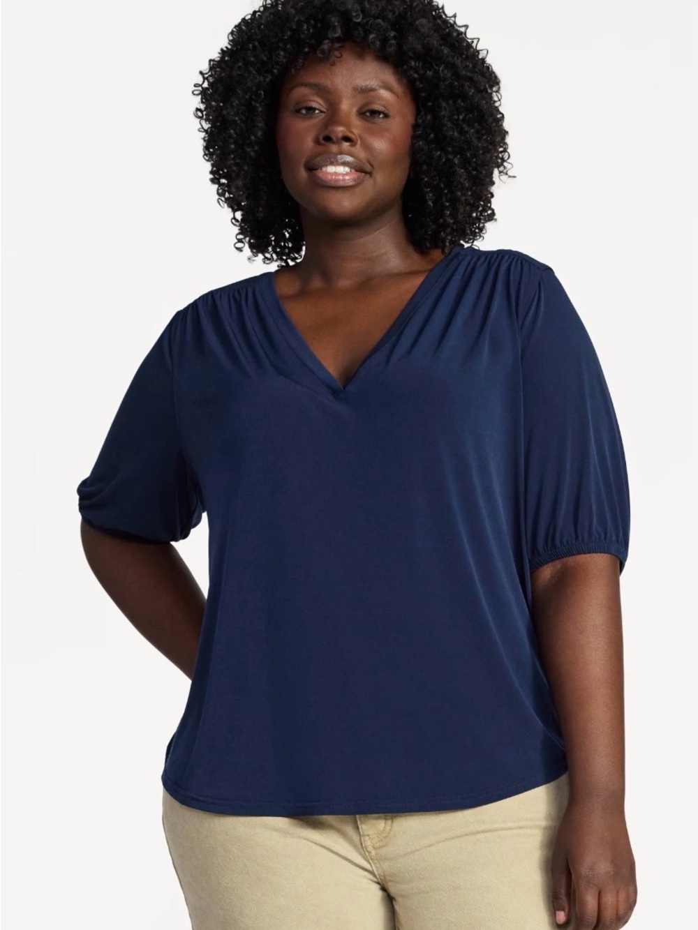 V-neck top with elbow sleeves